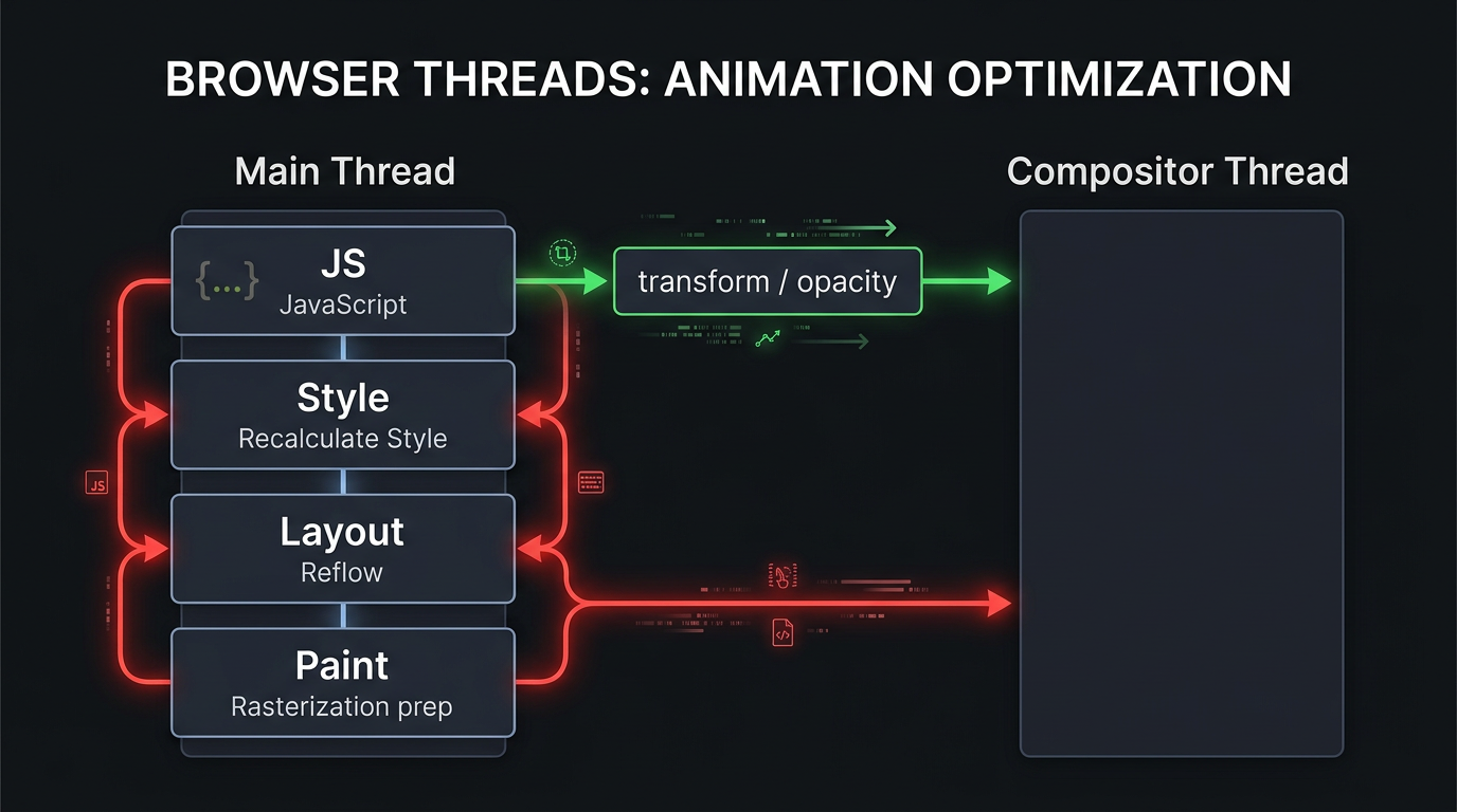 Main Thread vs Compositor Thread: transform/opacity идут в Composite
